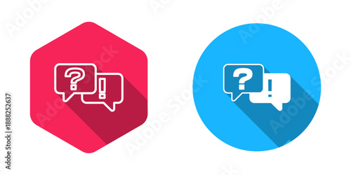 Filled and outline Speech bubbles with Question and Answer icon isolated with long shadow background. Q and A symbol. FAQ sign. Chat speech bubble and chart. Vector