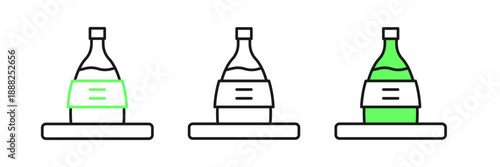 Set line Bottle of sake icon isolated on white background. Vector