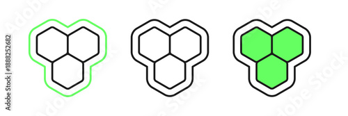 Set line Honeycomb icon isolated on white background. Honey cells symbol. Sweet natural food. Vector