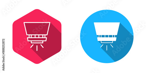 Filled and outline Fire sprinkler system icon isolated with long shadow background. Sprinkler, fire extinguisher solid icon. Vector