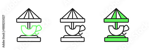 Set line Attraction carousel icon isolated on white background. Amusement park. Childrens entertainment playground, recreation park. Vector