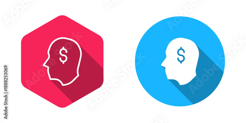 Filled and outline Lucky player icon isolated with long shadow background. Vector