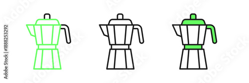 Set line Coffee maker moca pot icon isolated on white background. Vector