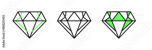 Set line Diamond icon isolated on white background. Jewelry symbol. Gem stone. Vector