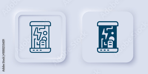 Filled and outline Futuristic cryogenic capsules or containers icon isolated on grey background. Cryonic technology for humans or cryogenic chamber. Square button. Vector
