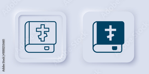 Filled and outline Holy bible book icon isolated on grey background. Square button. Vector