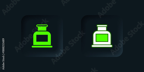 Green Inkwell icon isolated on black background. Black square button. Vector