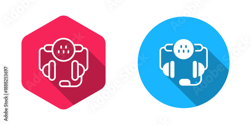 Filled and outline Taxi call telephone service icon isolated with long shadow background. Taxi for smartphone. Vector