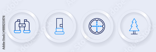 Set line Tree, Sniper optical sight, Cartridges and Binoculars icon. Vector