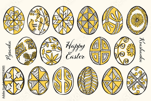 Traditional Ukrainian Pysanky and Krashanky Easter Eggs Collection.