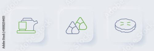 Set line Homemade pie, Zongzi in bamboo steamer and Traditional ceremony icon. Vector