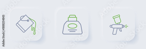Set line Paint spray gun, Inkwell and bucket icon. Vector