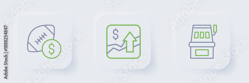 Set line Slot machine, Financial growth increase and American football betting money icon. Vector