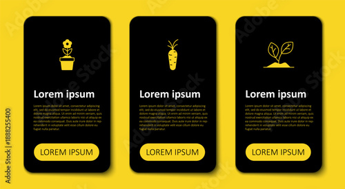 Set Sprout, Carrot and Flower in pot. Business infographic template. Vector