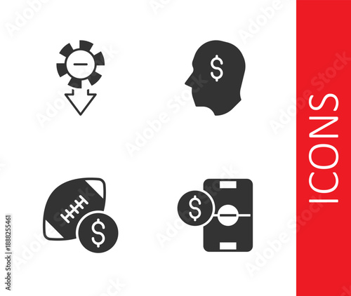 Set Football betting money, Casino chips, American football and Lucky player icon. Vector