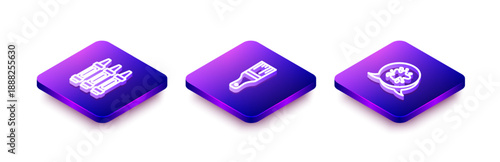 Set Isometric line Wax crayons for drawing, Paint brush and spray icon. Vector