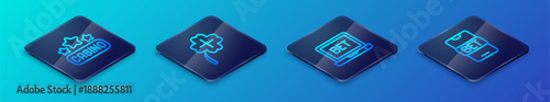 Set Isometric line Online sports betting, Casino signboard, and slot machine with clover icon. Vector