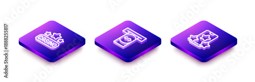 Set Isometric line Casino signboard, Automated teller machine and money and Online sports betting icon. Vector