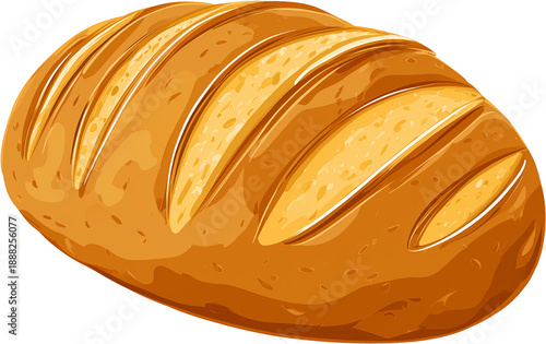 Baguette illustration, cartoon golden French bread, french loaf isolated, white background painted