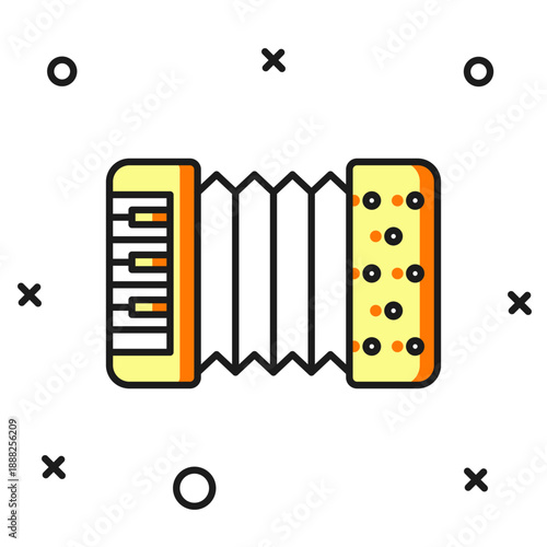 Filled outline Musical instrument accordion icon isolated on white background. Classical bayan, harmonic. Flat filled outline style with shadow. Vector