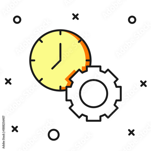 Filled outline Time management icon isolated on white background. Clock and gear sign. Productivity symbol. Flat filled outline style with shadow. Vector