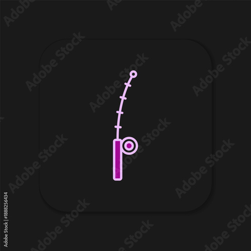 Filled outline Fishing rod icon isolated on black background. Catch a big fish. Fishing equipment and fish farming topics. Flat filled outline style with shadow. Vector