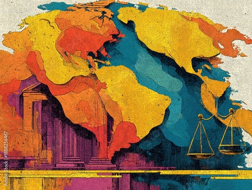 Colorful Human Rights Day illustration featuring a vibrant world map and justice scales--empowering visuals