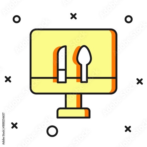 Filled outline Online ordering and fast food delivery icon isolated on white background. Flat filled outline style with shadow. Vector