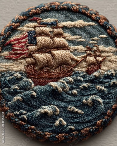 Columbus Day celebration in American history--stunning button-style graphic commemorating the heritage