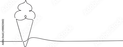 Ice cream cone one continuous line art, Vector illustration, One line art, Line art graphic style