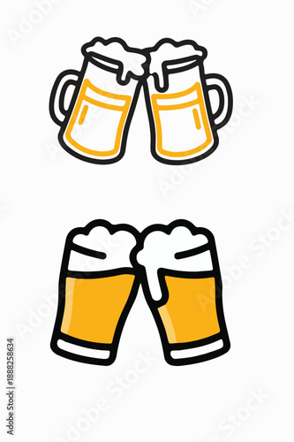 two beer mugs toasting with foam spilling over the top