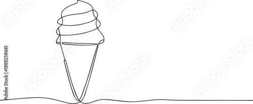 Ice cream cone one continuous line art, Vector illustration, One line art, Line art graphic style