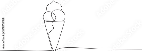 Ice cream cone one continuous line art, Vector illustration, One line art, Line art graphic style