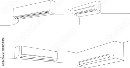 A set of Air conditioner one continuous line art, Vector illustration, One line art, Line art graphic style
