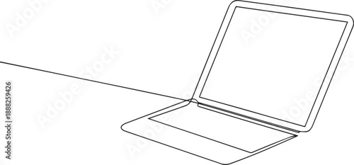 Laptop one continuous line art, Vector illustration, One line art, Line art graphic style