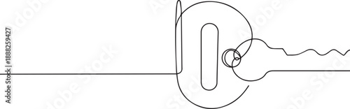 Key with keyhole one continuous line art, Vector illustration, One line art, Line art graphic style