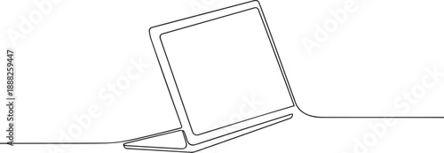 Laptop one continuous line art, Vector illustration, One line art, Line art graphic style