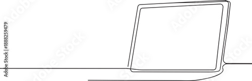 Laptop one continuous line art, Vector illustration, One line art, Line art graphic style
