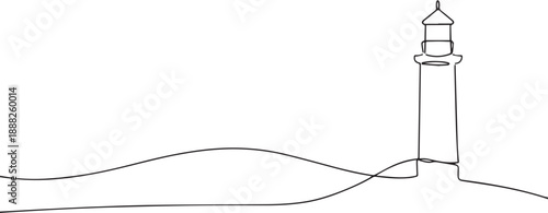 Light house one continuous line art, Vector illustration, One line art, Line art graphic style