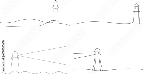 A group of Light house one continuous line art, Vector illustration, One line art, Line art graphic style