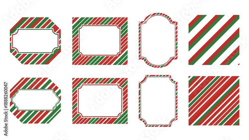 Festive Red and Green Diagonal Striped Frame and Border Designs for Holiday Celebrations and Gift Wrapping