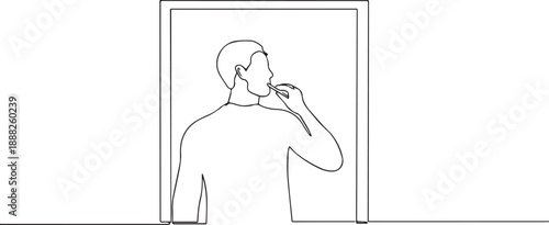 Man brush his teeth one continuous line art, Vector illustration, One line art, Line art graphic style