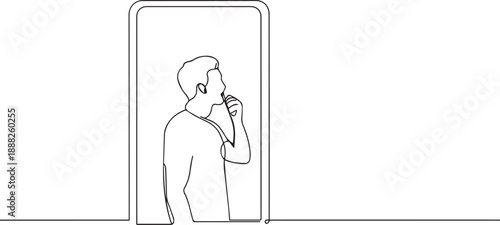 Man brush his teeth one continuous line art, Vector illustration, One line art, Line art graphic style