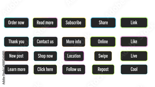 Versatile collection of modern web interface call-to-action buttons for digital design projects. Essential UI elements for online navigation and user engagement on various platforms