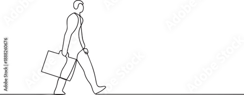 Business man holding brief case one continuous line art, Vector illustration, One line art, Line art graphic style