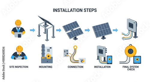 Solar Panel Installation Process Infographic Showing Steps and Procedures.
