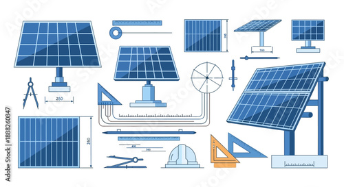 Collection of Solar Panels and Renewable Energy Icons.