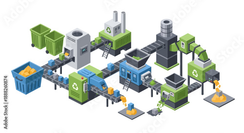 Industrial recycling facility with machinery and conveyor belts.