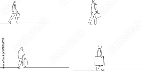 A group of Business man holding brief case one continuous line art, Vector illustration, One line art, Line art graphic style