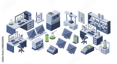 Laboratory equipment and computer workstations for scientific research and experimentation.